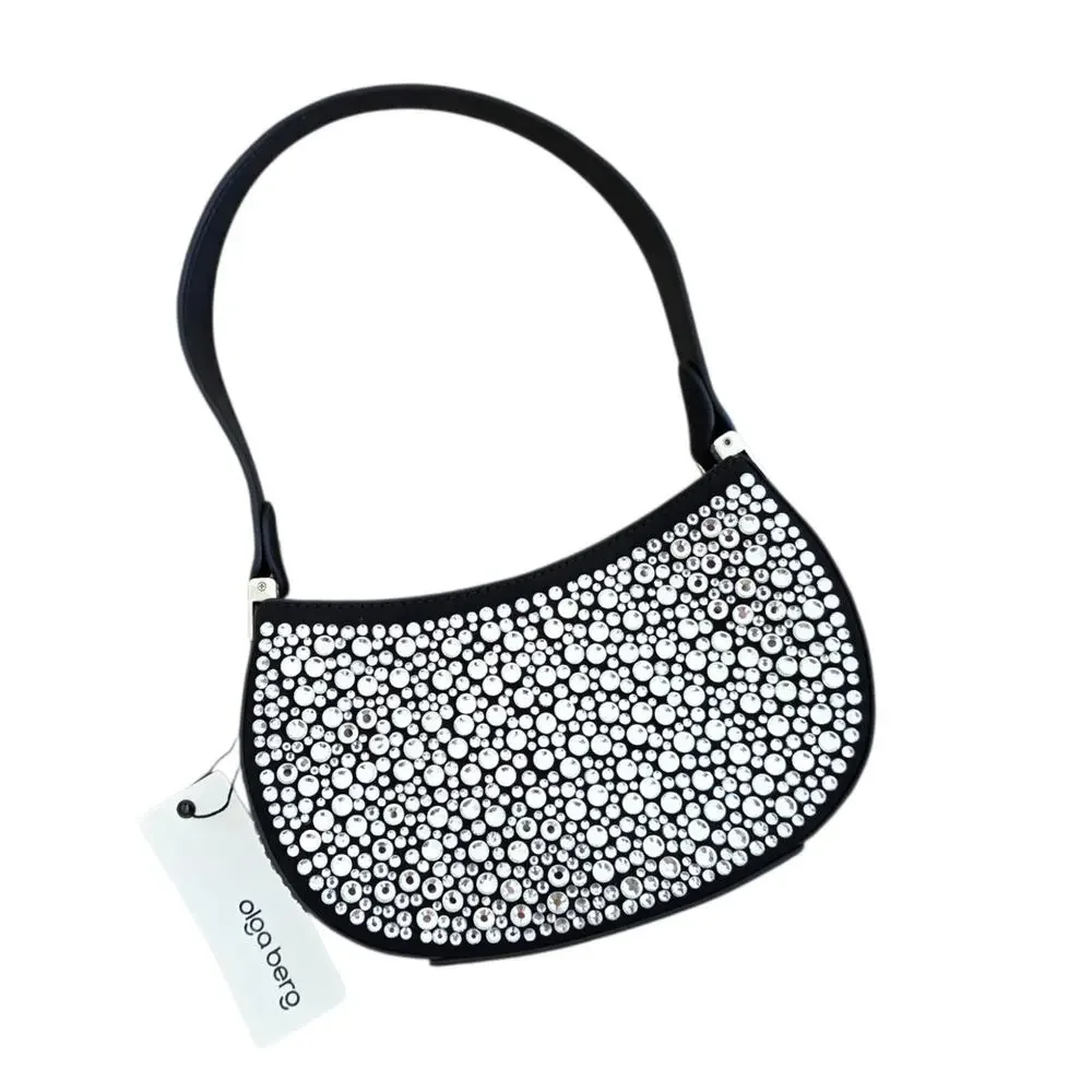 Olga Berg Revolve Black and Silver Rhinestone Crystal Shoulder Bag Mini Purse